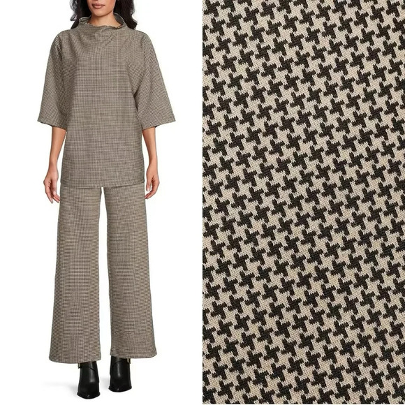Bryn Walker Palazzo Soft Knit Pull On Pants Houndstooth Wide Leg Nero/Latte XXS - Picture 2 of 16